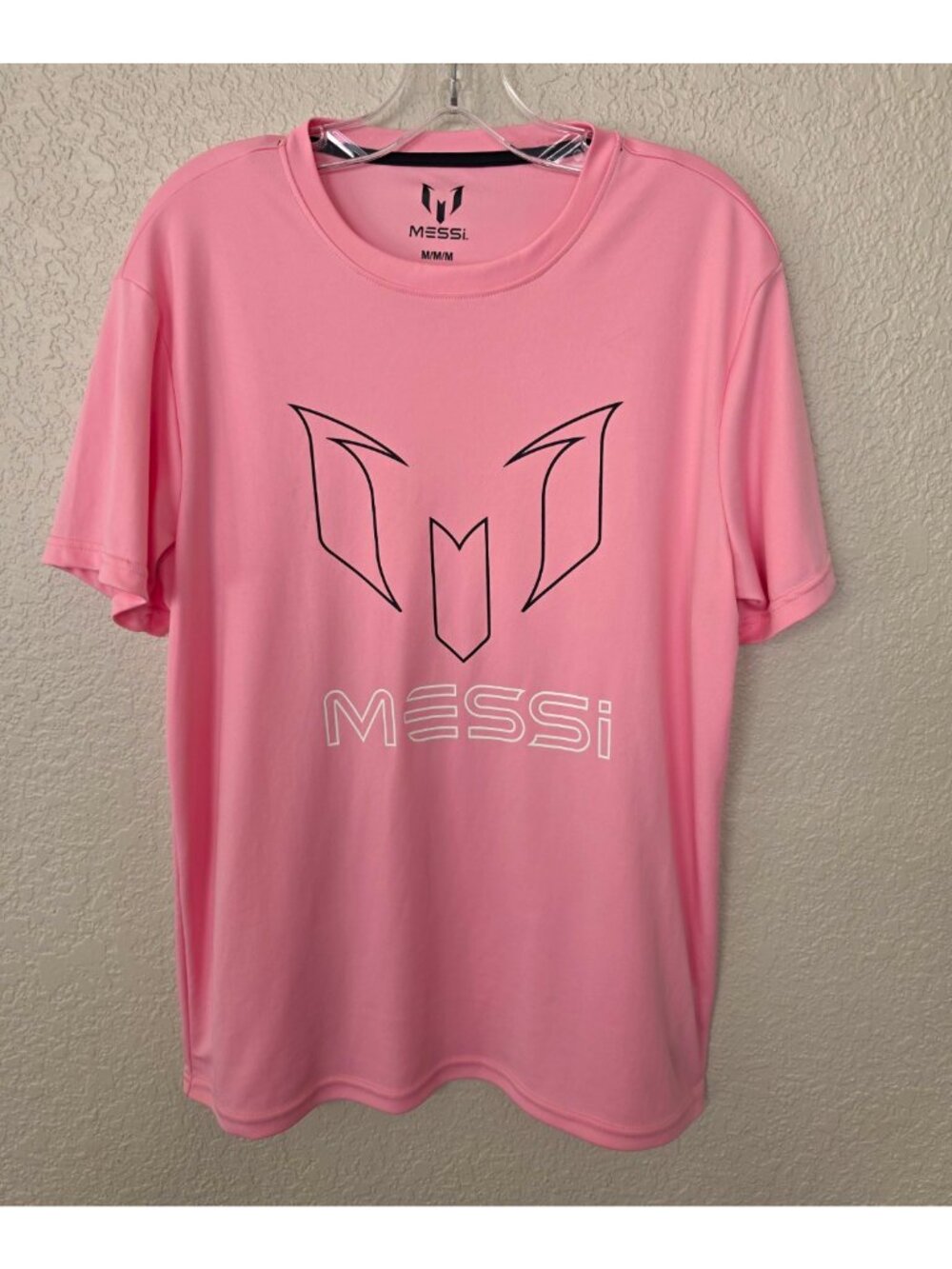 MESSI Men's M Pink Graphic Logo Breathable Polyester Jersey Crew T-Shirt